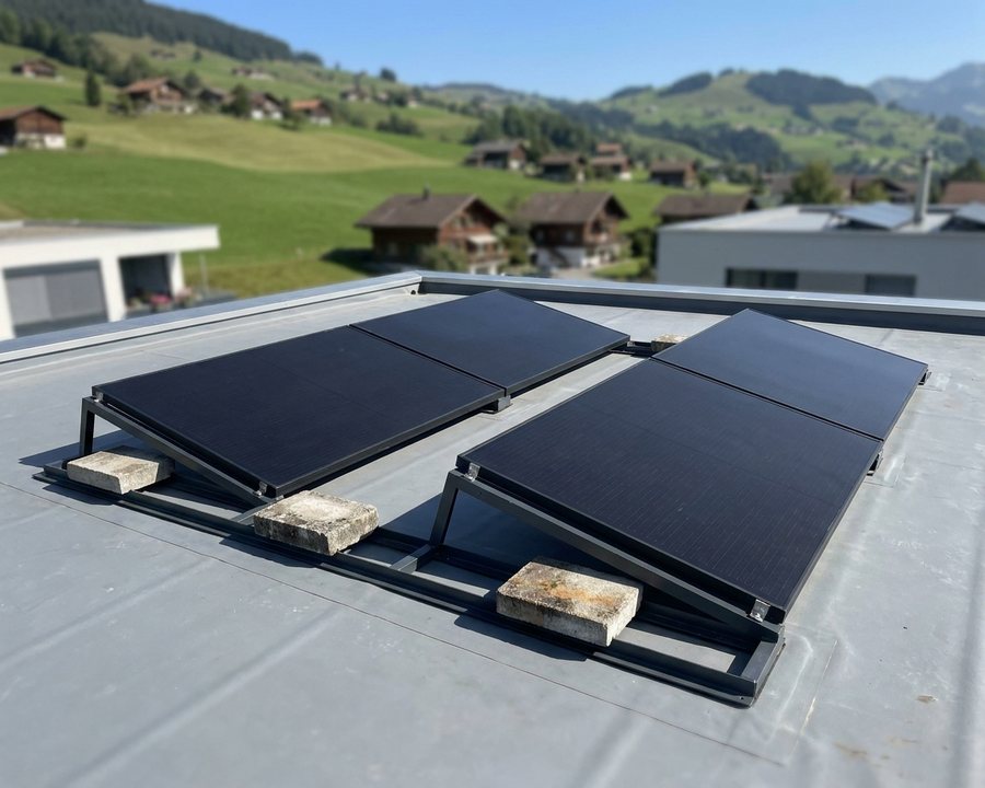 Paneele aufgeständert auf einem Flachdach